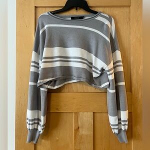 Gray and white striped crop sweater